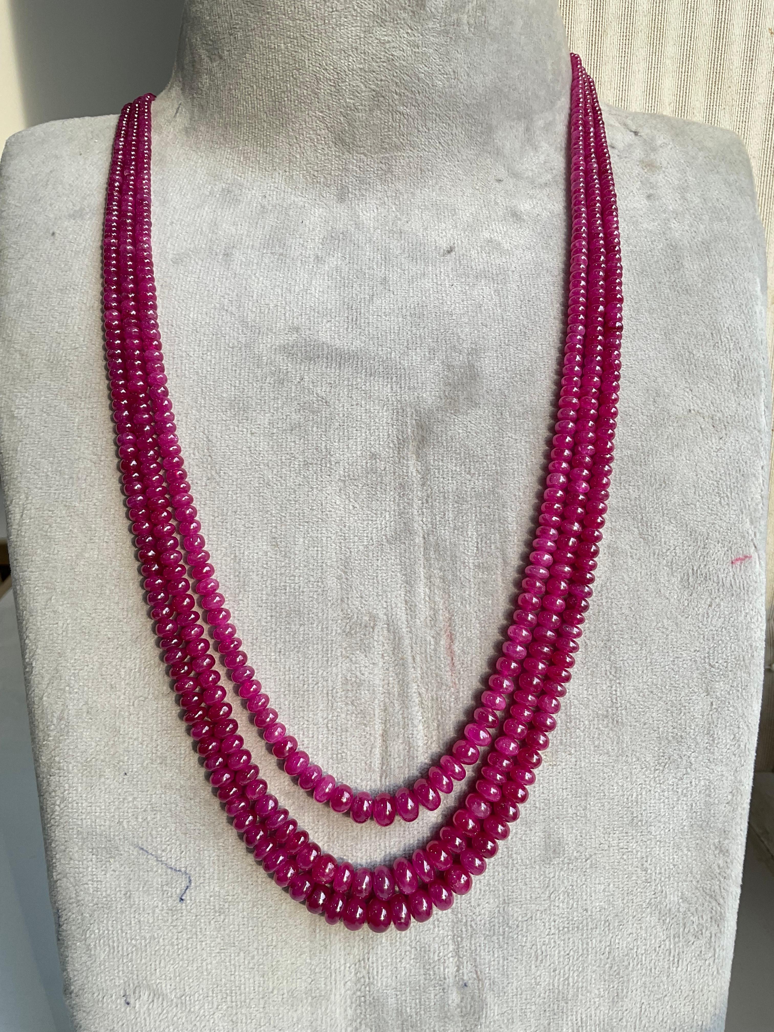 Burmese Ruby Beaded Jewelry Necklace Rondelle Beads Gem Quality In New Condition In Jaipur, RJ