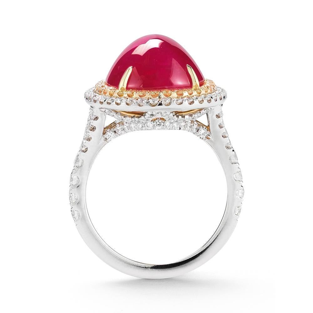 Oval Cut Burmese Ruby Cabochon And Diamond Ring In 18K Gold By RayazTakat