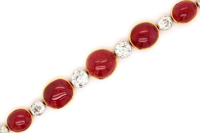 Burmese Ruby Cabochon and Old Cut Diamond Necklace/Bracelet, circa 1890s In Excellent Condition For Sale In Idar-Oberstein, DE