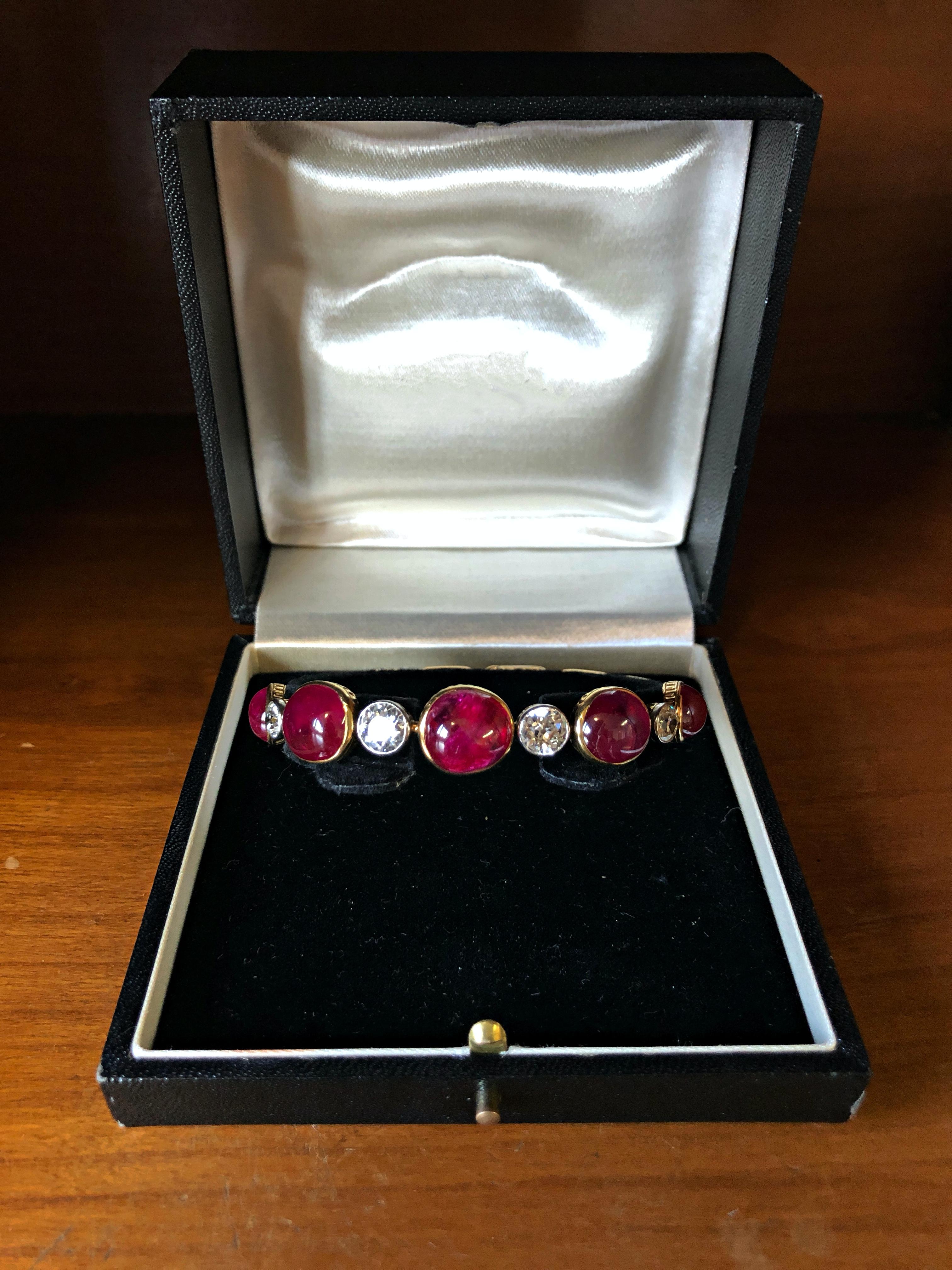 Burmese Ruby Cabochon and Old Cut Diamond Necklace/Bracelet, circa 1890s For Sale 1