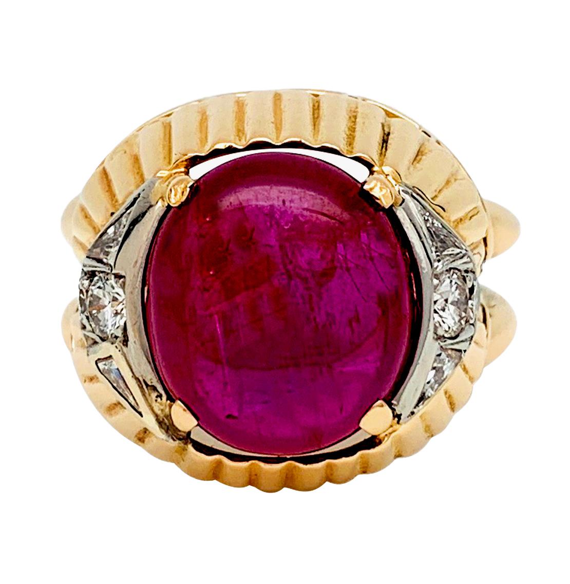 Baroque Burmese Ruby Cabochon on a 1950s Cocktail Ring