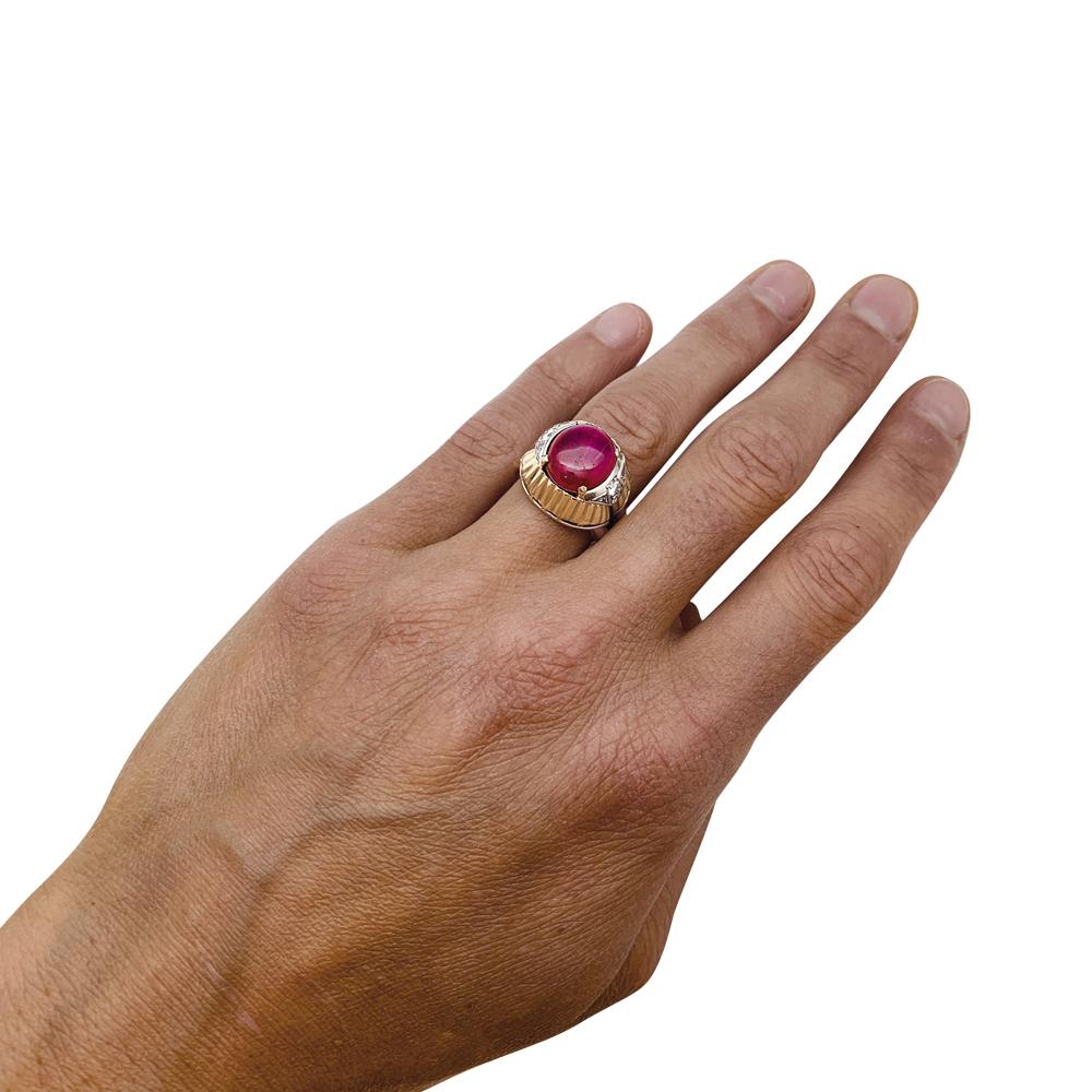 Burmese Ruby Cabochon on a 1950s Cocktail Ring 2