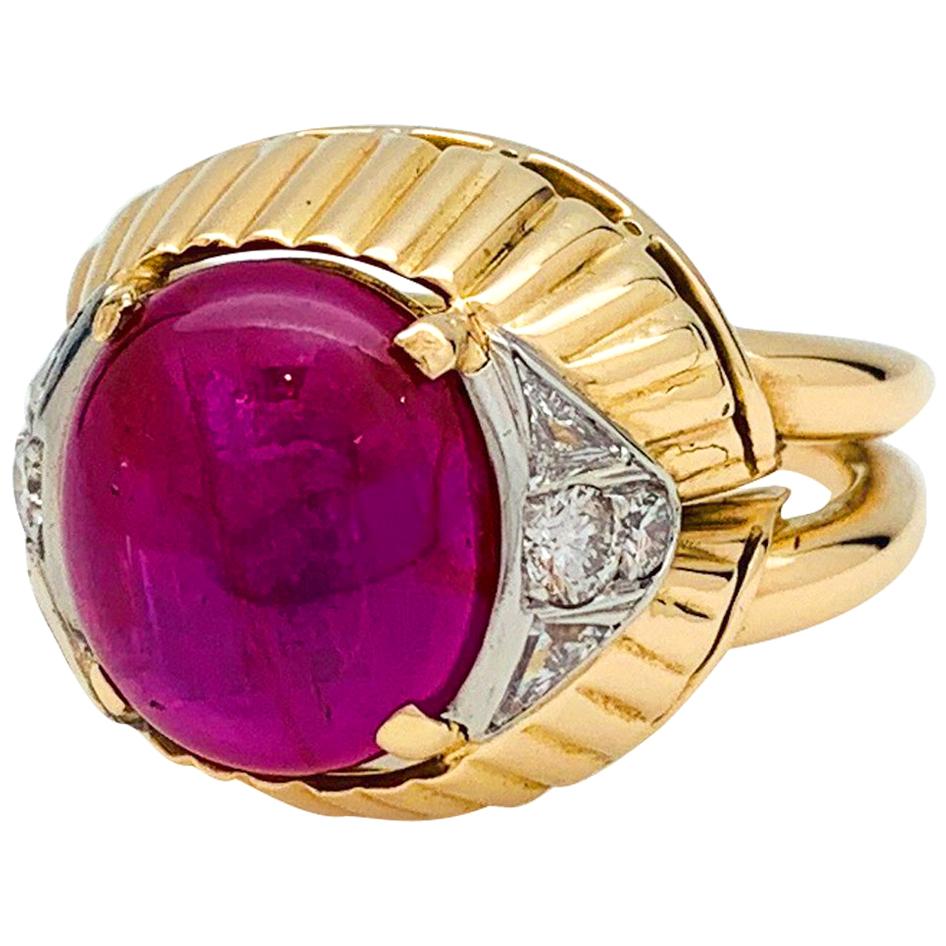 Burmese Ruby Cabochon on a 1950s Cocktail Ring