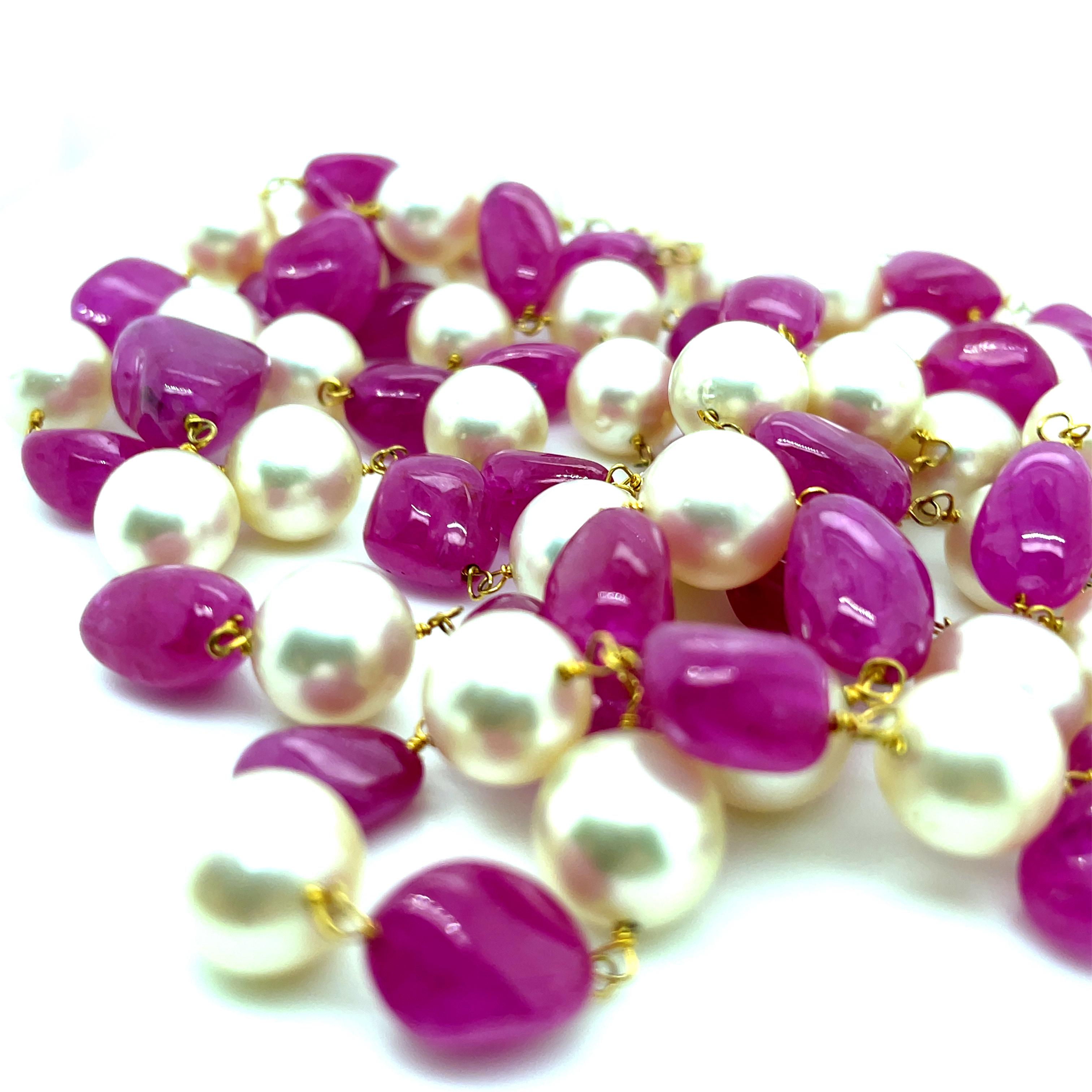 De las mujeres Collar de cuentas de rubí birmano Cts 198 y perlas del Mar del Sur en venta