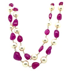 Collier de perles des mers du Sud et rubis de Birmanie Cts 198