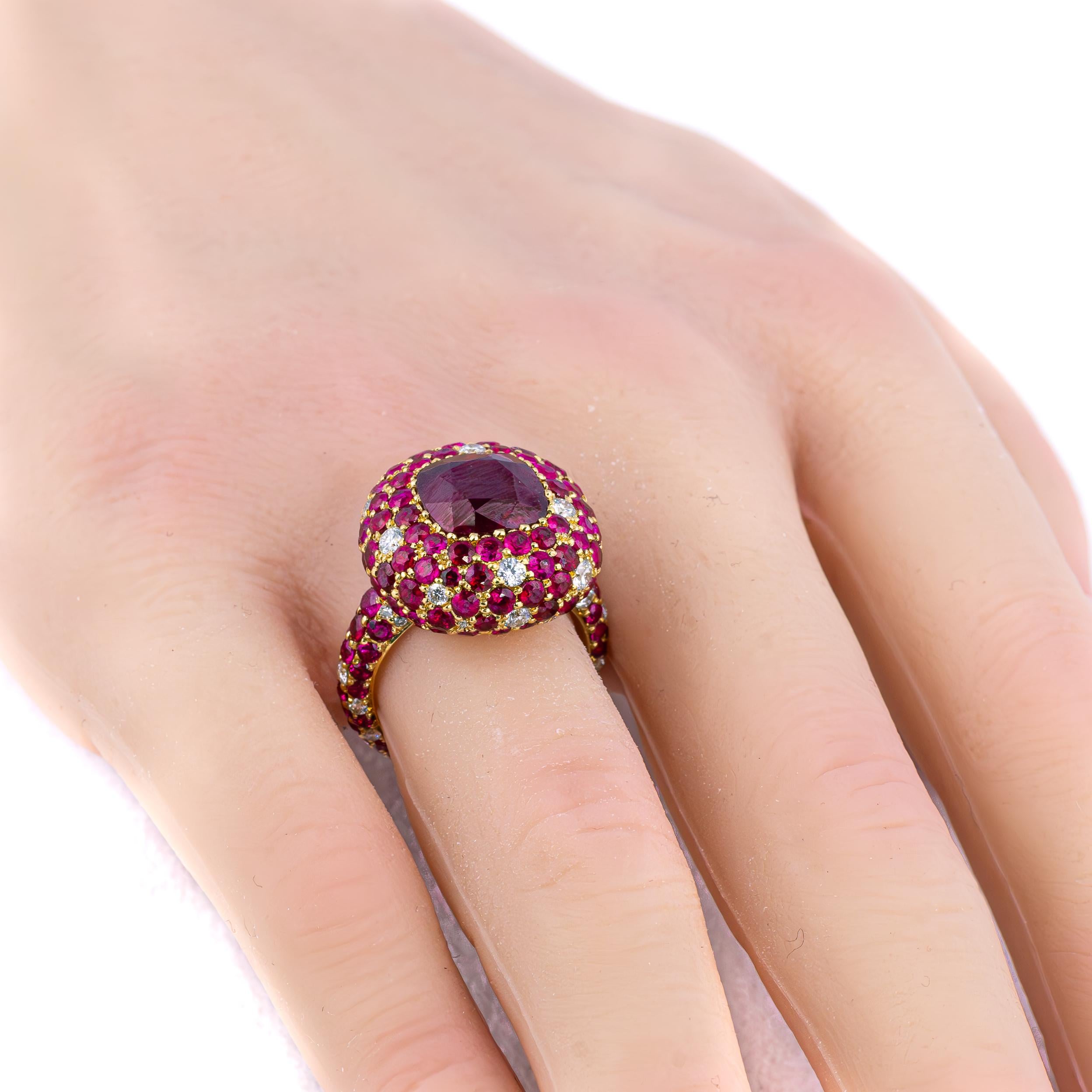 Retro Burmese Ruby & Diamond Cocktail Ring For Sale