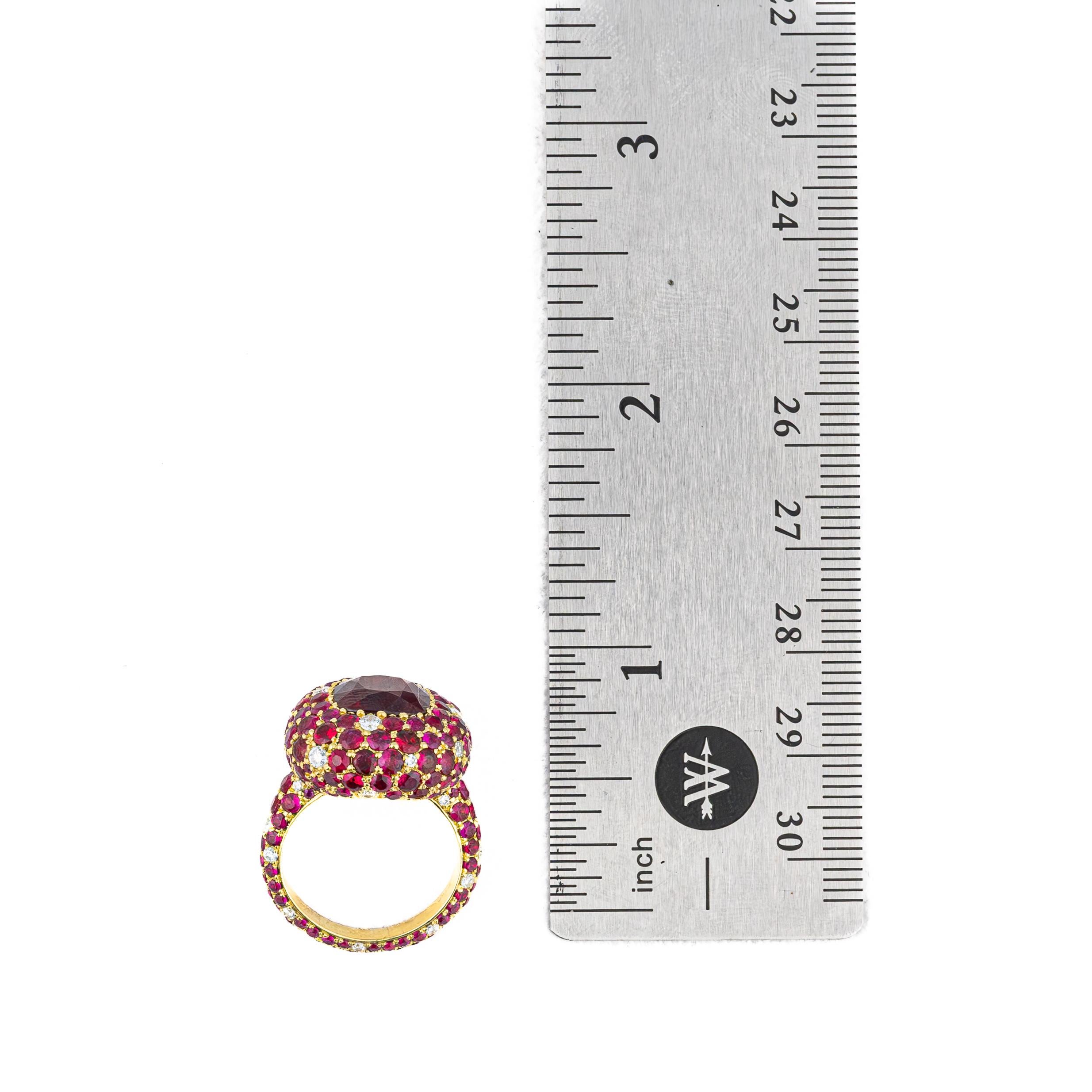 Cushion Cut Burmese Ruby & Diamond Cocktail Ring For Sale