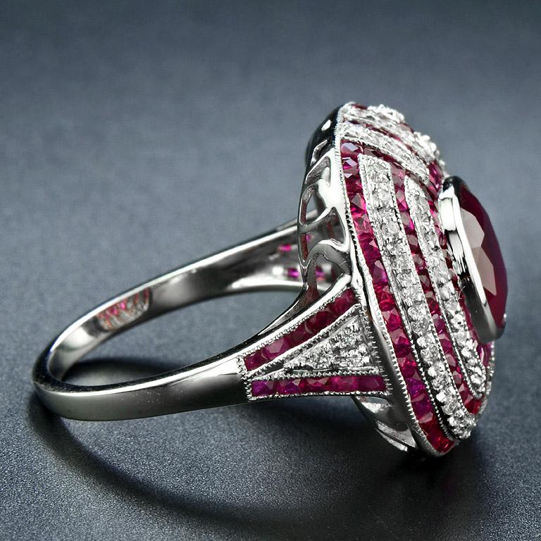 Art Deco Burmese Ruby Diamond Cocktail Ring
