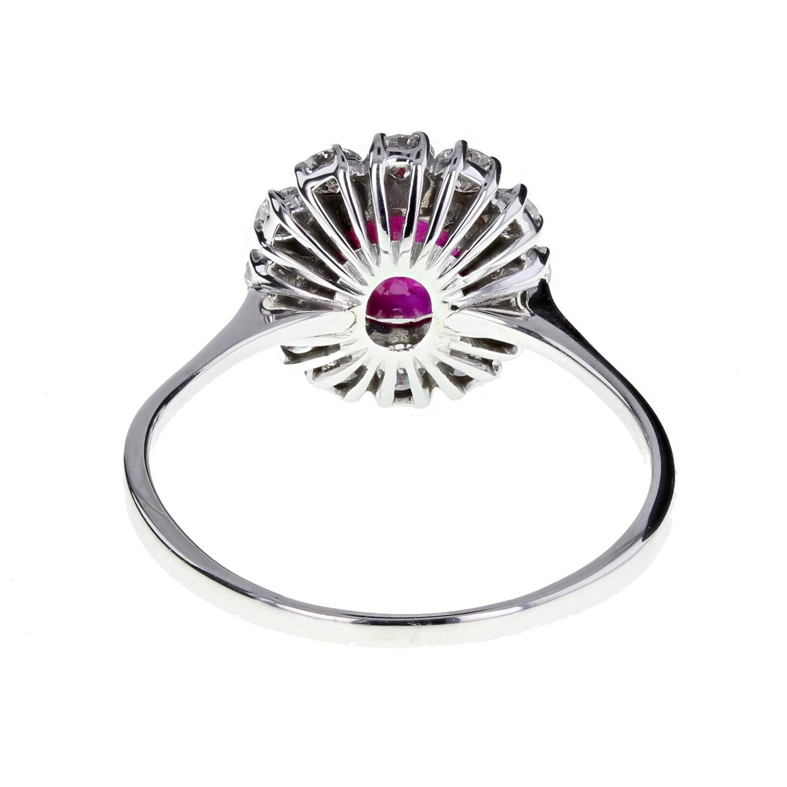 Modern Burmese Ruby and Diamond Daisy Cluster Engagement Ring For Sale