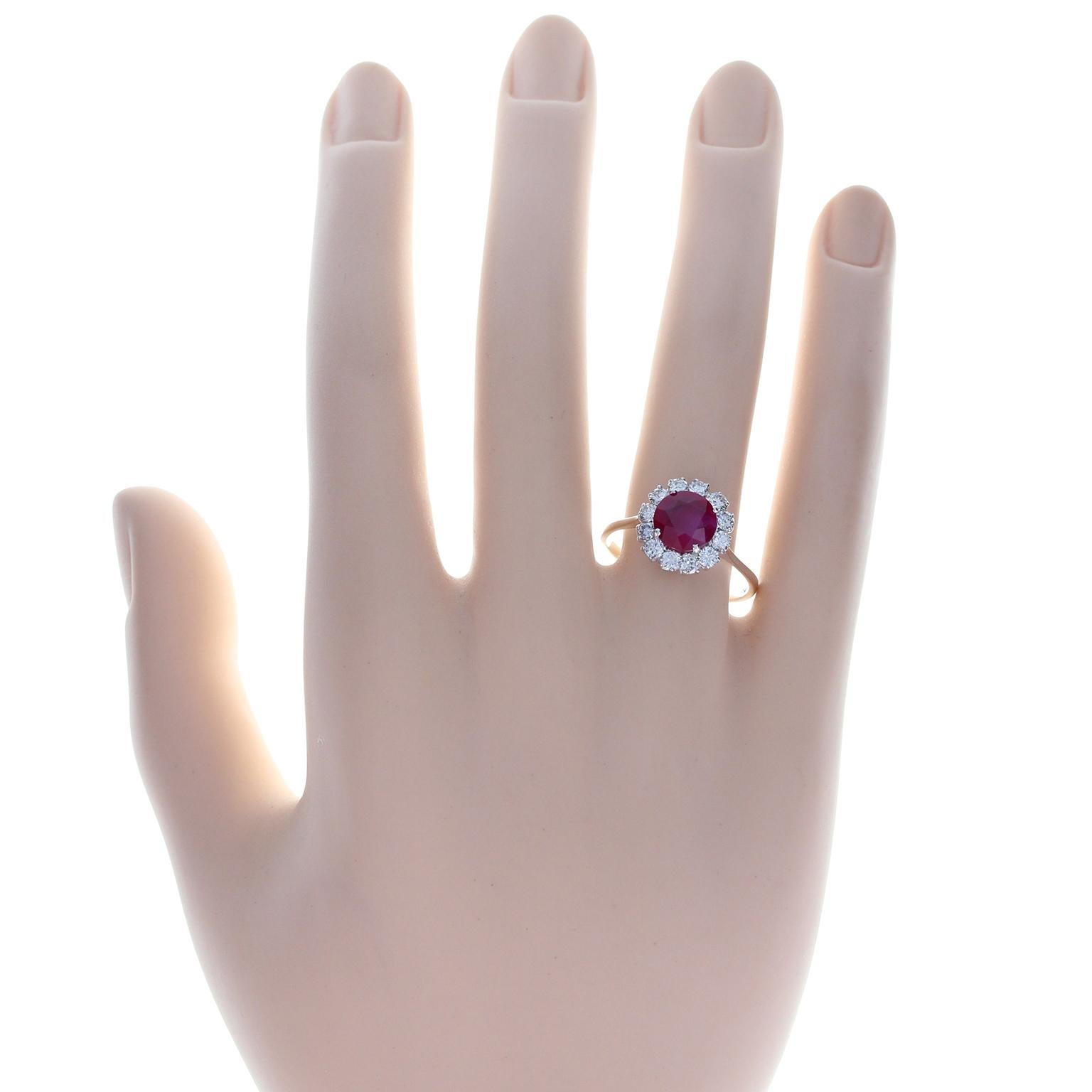 Round Cut Burmese Ruby and Diamond Daisy Cluster Engagement Ring For Sale