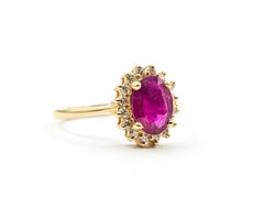 Burmese Ruby & Diamond Halo Ring in 14K Yellow Gold