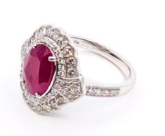 Burmese Ruby & Diamond Milgrain Halo Ring in Platinum- GIA 2235227509