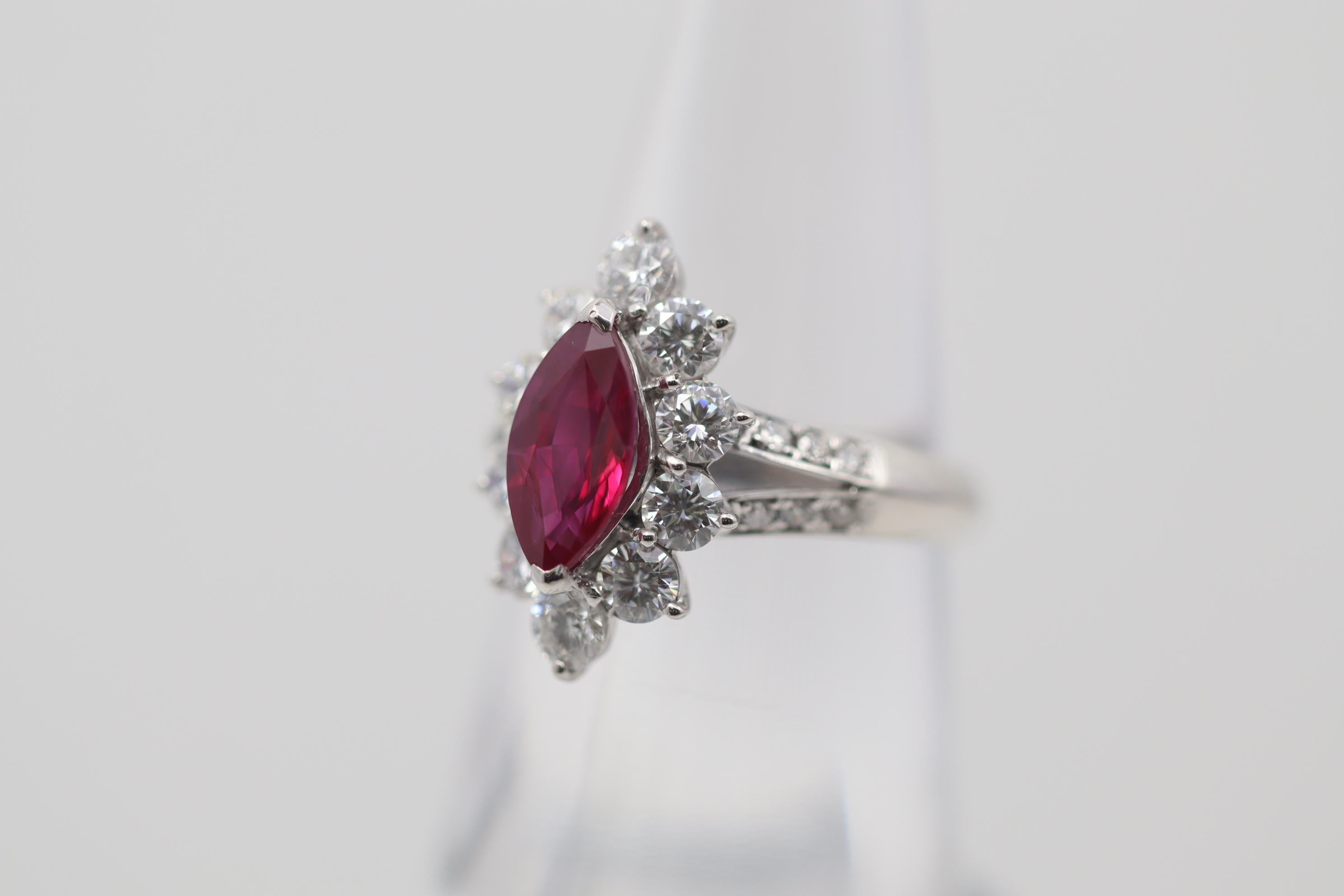Mixed Cut Burmese Ruby Diamond Platinum Ring, GIA Certified For Sale