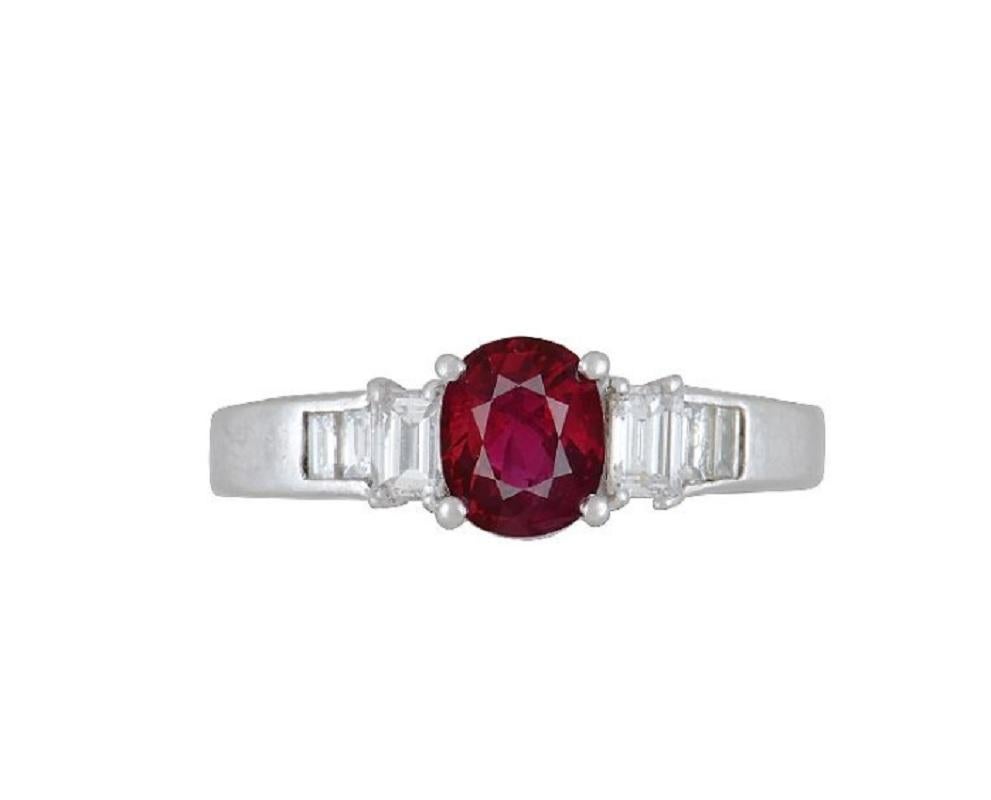 Mixed Cut Burmese Ruby Diamond Platinum Ring, GIA Certified For Sale