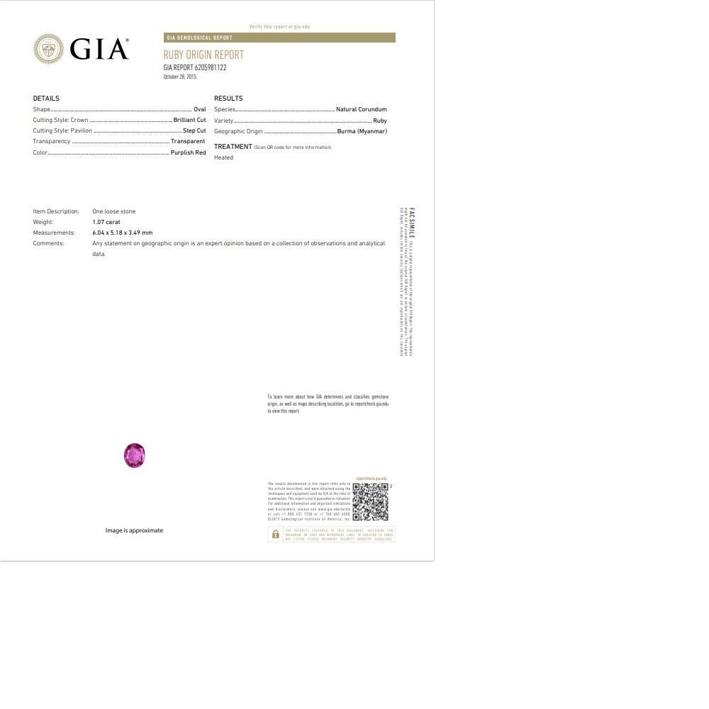 Women's Burmese Ruby Diamond Platinum Ring, GIA Certified For Sale