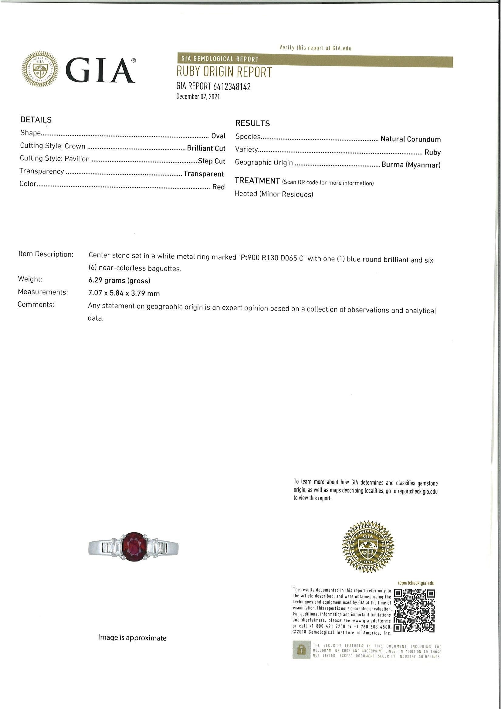 Mixed Cut Burmese Ruby Diamond Platinum Ring, GIA Certified For Sale