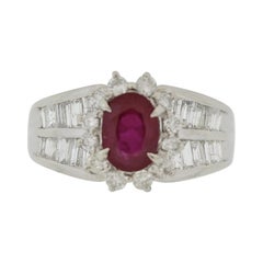 Burmese Ruby Diamond Platinum Ring, GIA Certified