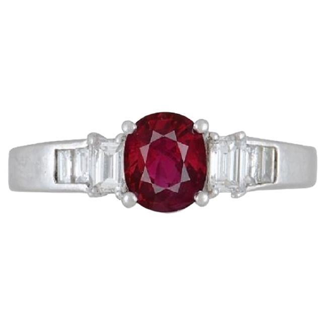 Burmese Ruby Diamond Platinum Ring, GIA Certified For Sale