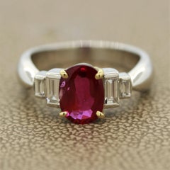 Burmese Ruby Diamond Platinum Ring, GIA Certified Unheated