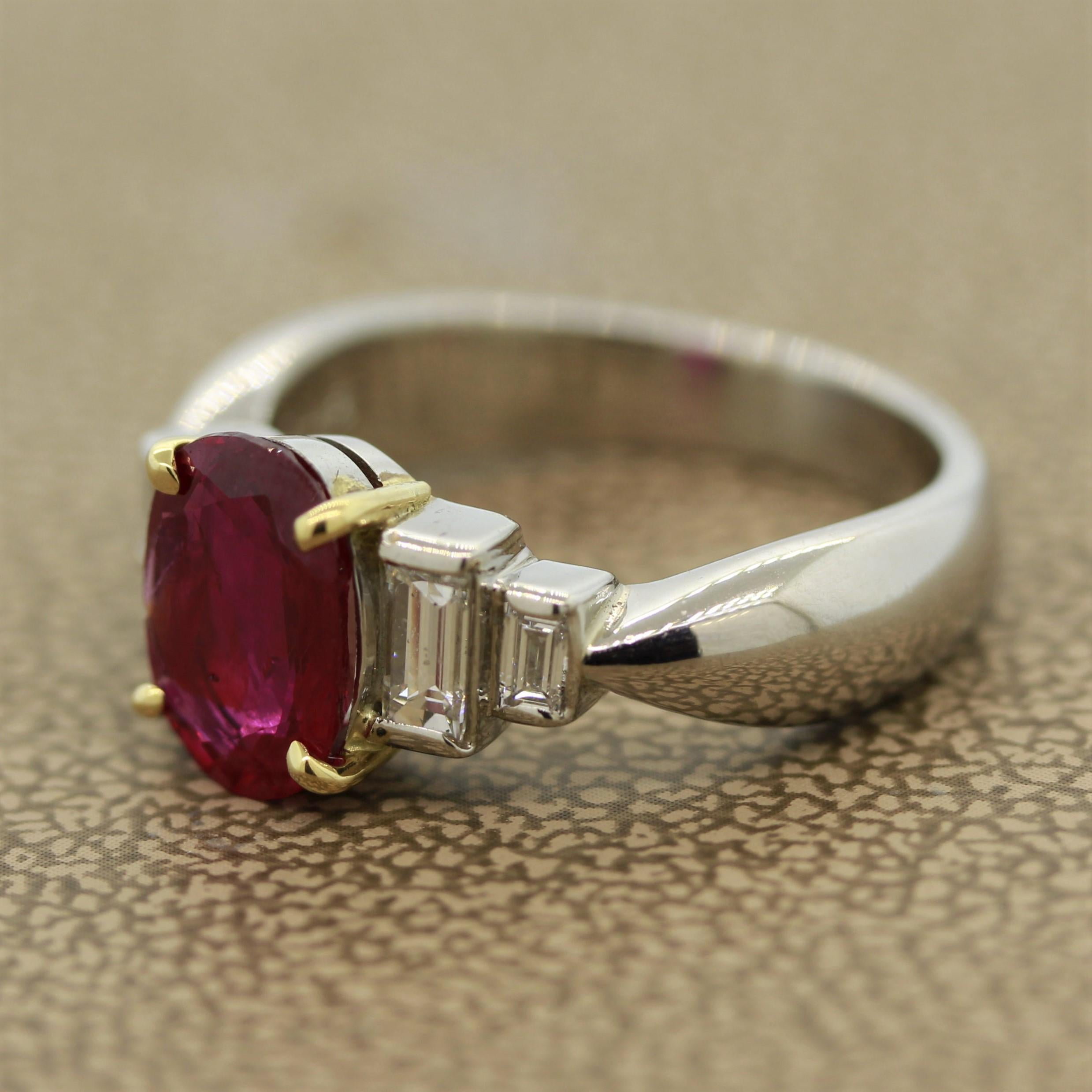 Burmesischer Rubin-Diamant-Platin-Ring, GIA-zertifiziert, unerhitzt (Ovalschliff) im Angebot