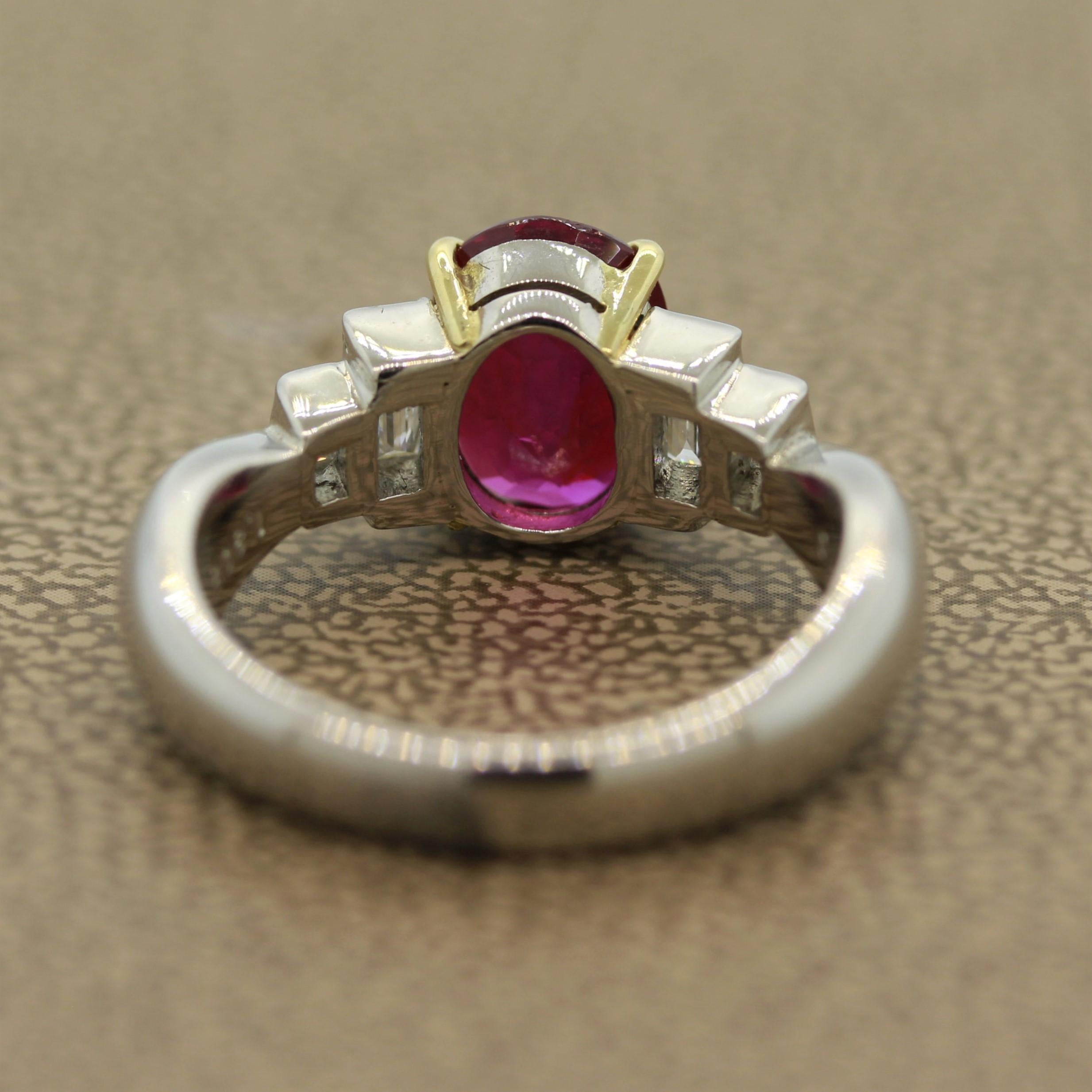 Burmesischer Rubin-Diamant-Platin-Ring, GIA-zertifiziert, unerhitzt Damen im Angebot