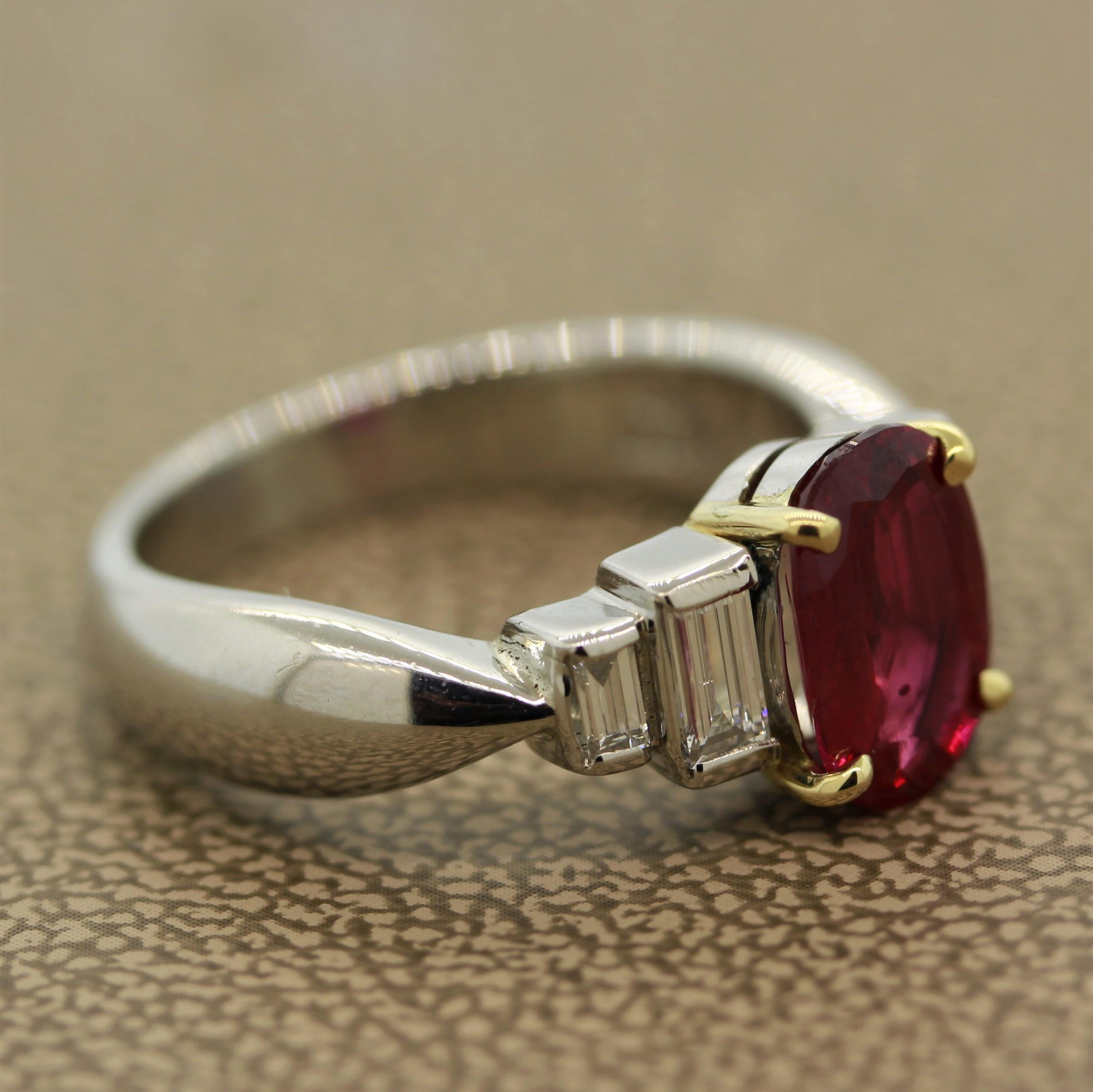 Burmese Ruby Diamond Platinum Ring, GIA Certified Unheated In New Condition For Sale In Beverly Hills, CA