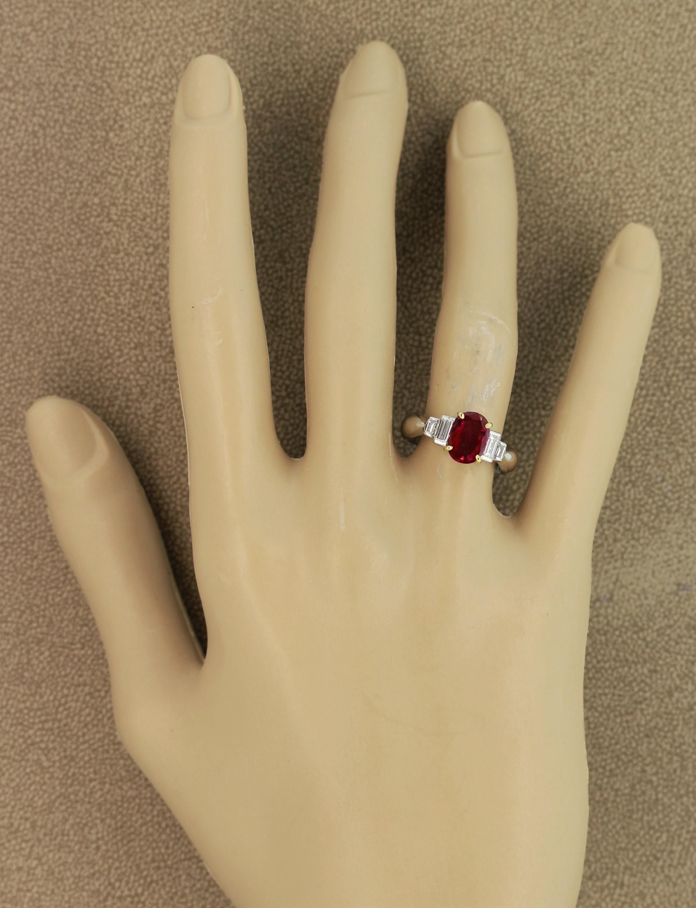 Women's Burmese Ruby Diamond Platinum Ring, GIA Certified Unheated For Sale