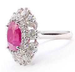 Burmese Ruby & Diamond Sunburst Halo Ring in Platinum