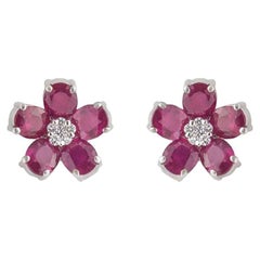 Burmese Ruby Flower Stud Earrings 8.71 Carat