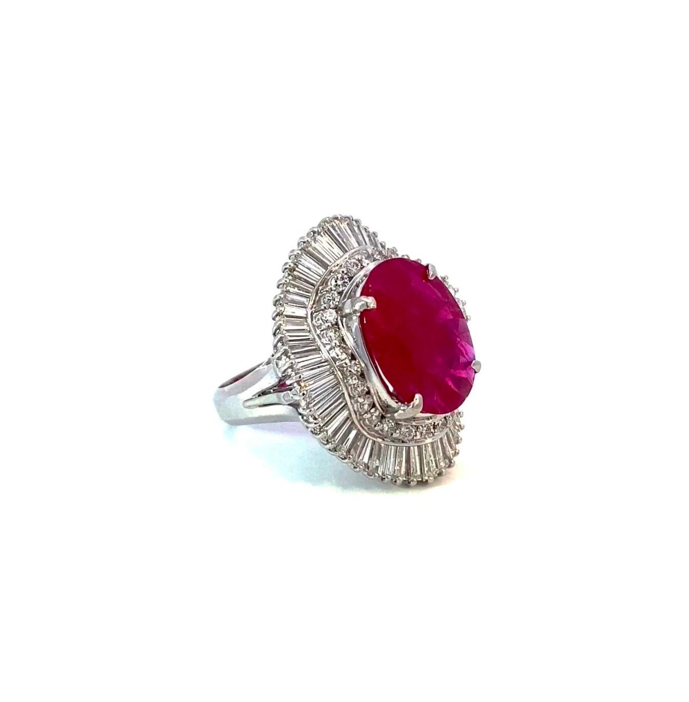 Oval Cut Burmese Ruby Ring with Diamonds For Sale