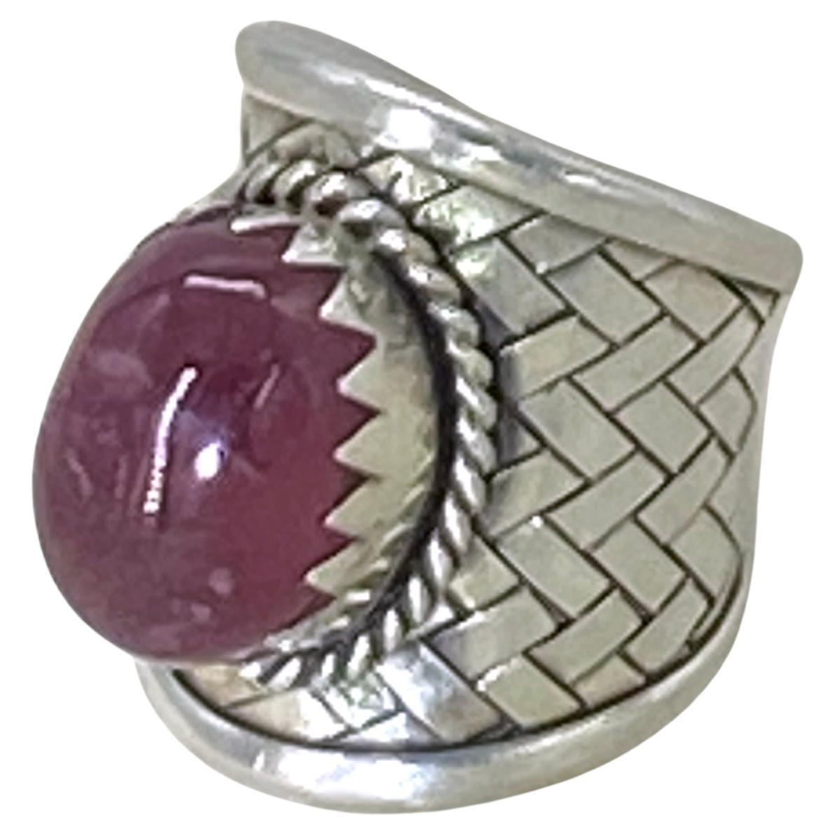 Burmese Ruby Sterling Silver Statement Ring (Cabochon)