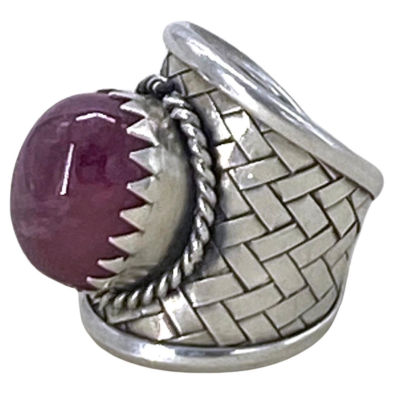 Burmese Ruby Sterling Silver Statement Ring