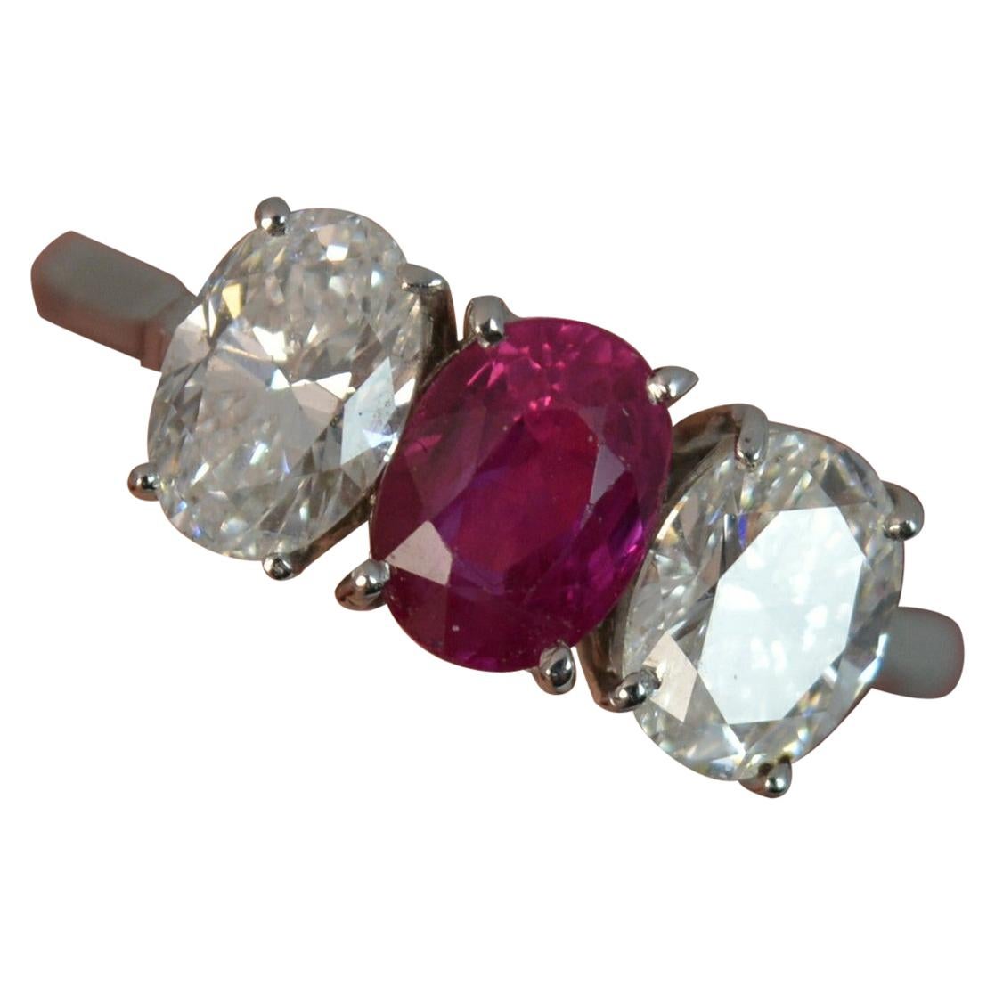 Burmese Ruby Vs 1.2 Carat Diamond 18 Carat White Gold Trilogy Ring