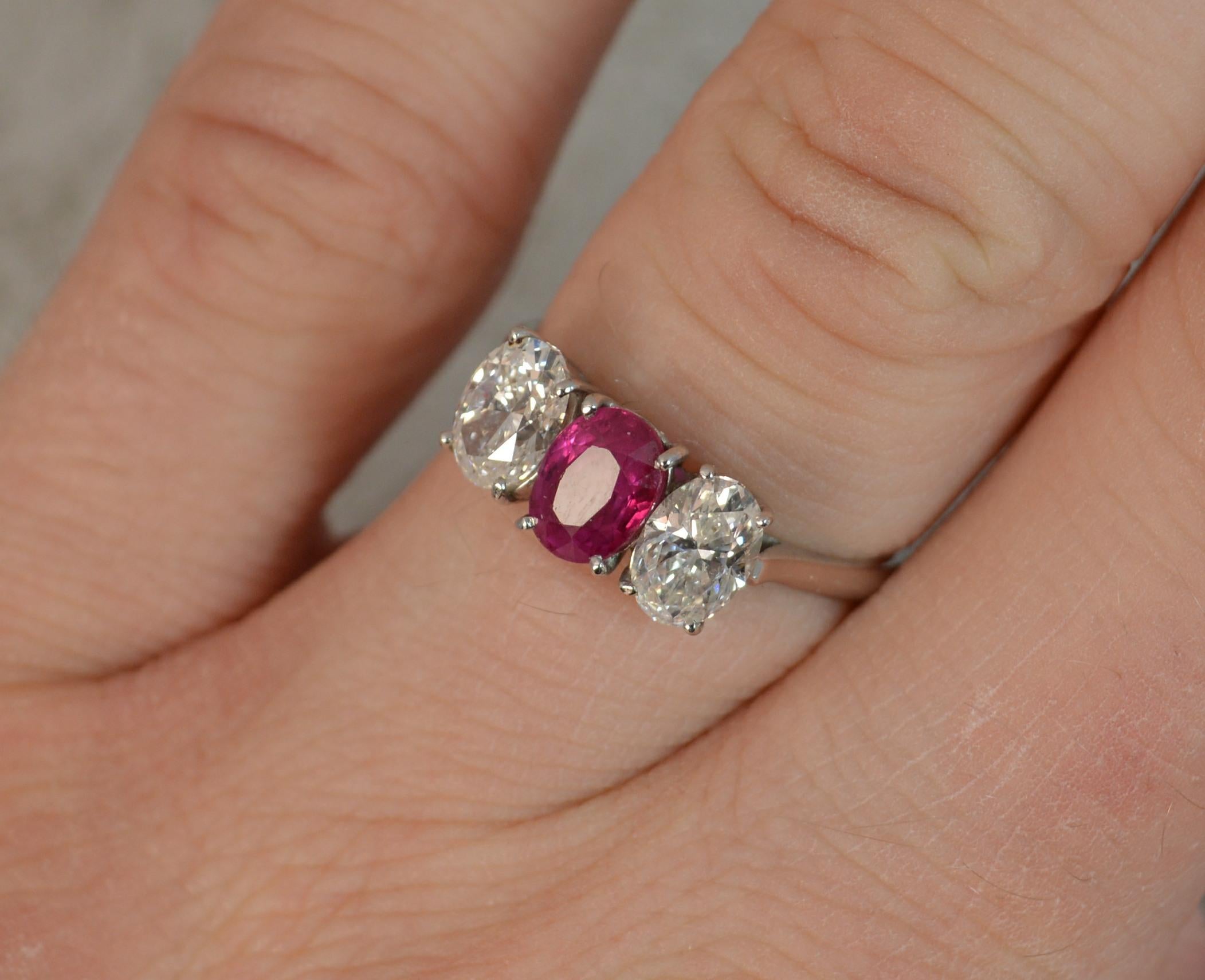 Burmese Ruby Vs 1.2 Carat Diamond 18 Carat White Gold Trilogy Ring 2