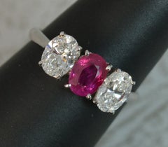 Burmese Ruby Vs 1.2 Carat Diamond 18 Carat White Gold Trilogy Ring