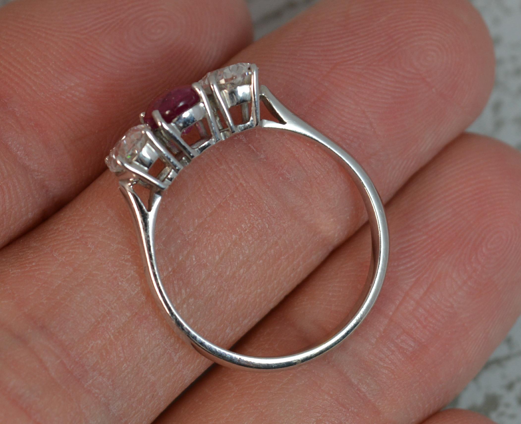 Contemporary Burmese Ruby Vs 1.2 Carat Diamond 18 Carat White Gold Trilogy Ring