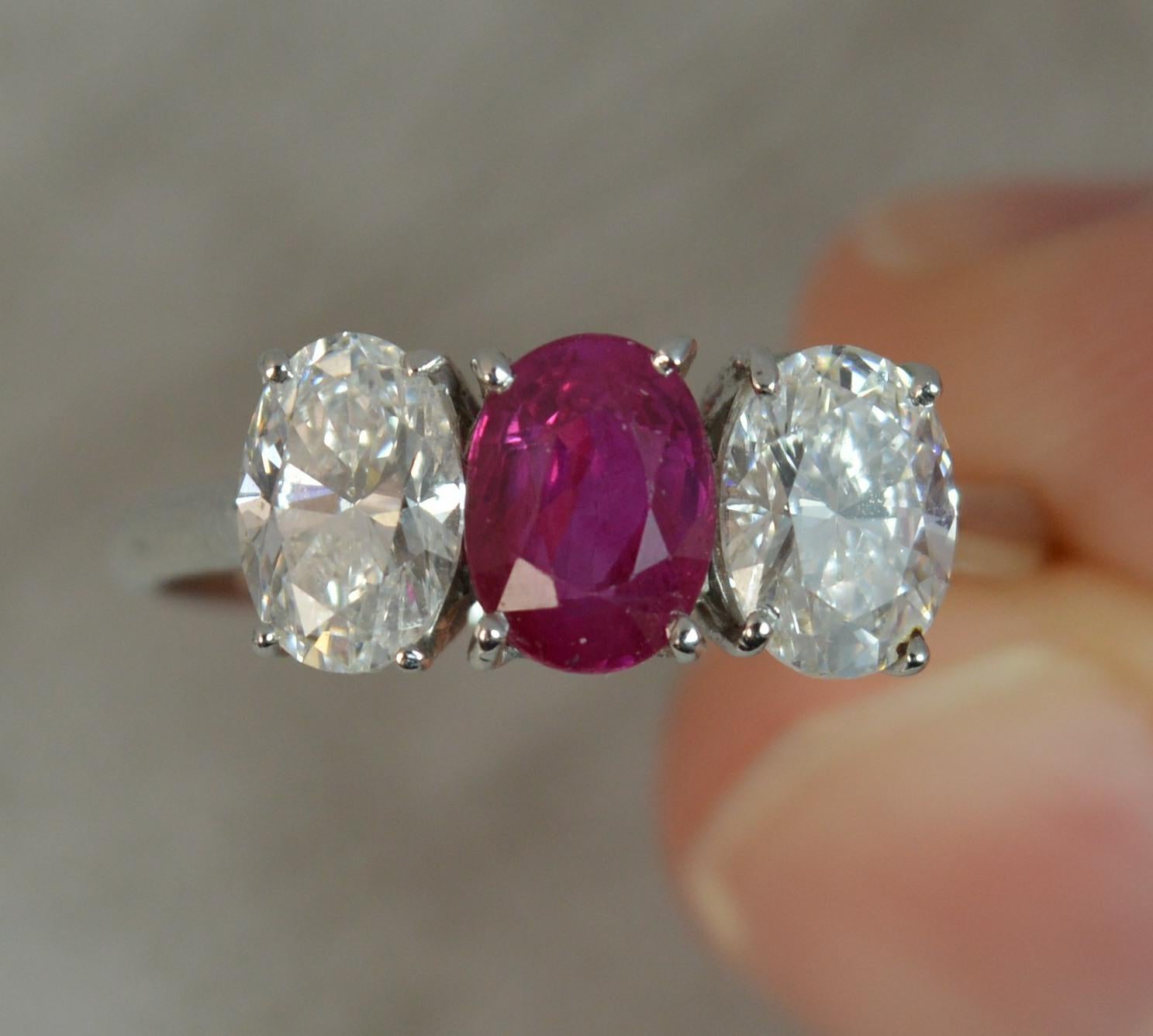 Women's Burmese Ruby Vs 1.2 Carat Diamond 18 Carat White Gold Trilogy Ring