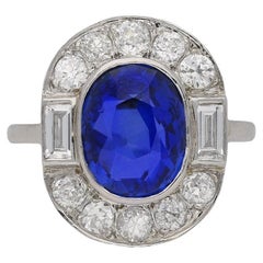 Burmese sapphire and diamond cluster ring, circa 1920.