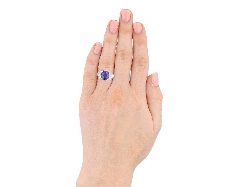 Oval Cut Burmese Sapphire and Diamond Cluster Ring, circa 1925 For Sale