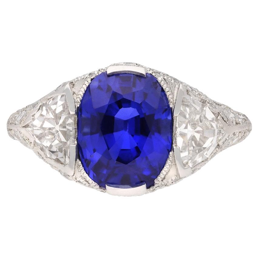Burmese Sapphire and Diamond Cluster Ring, circa 1925 For Sale