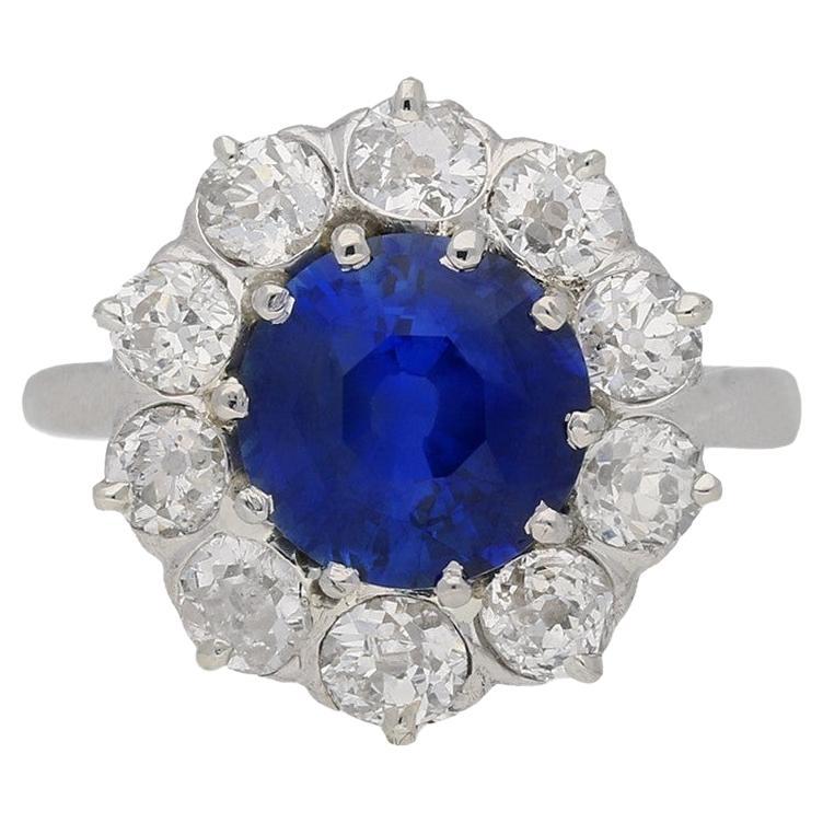 Burmese Sapphire and Diamond Coronet Cluster Ring, French, circa 1910 For Sale
