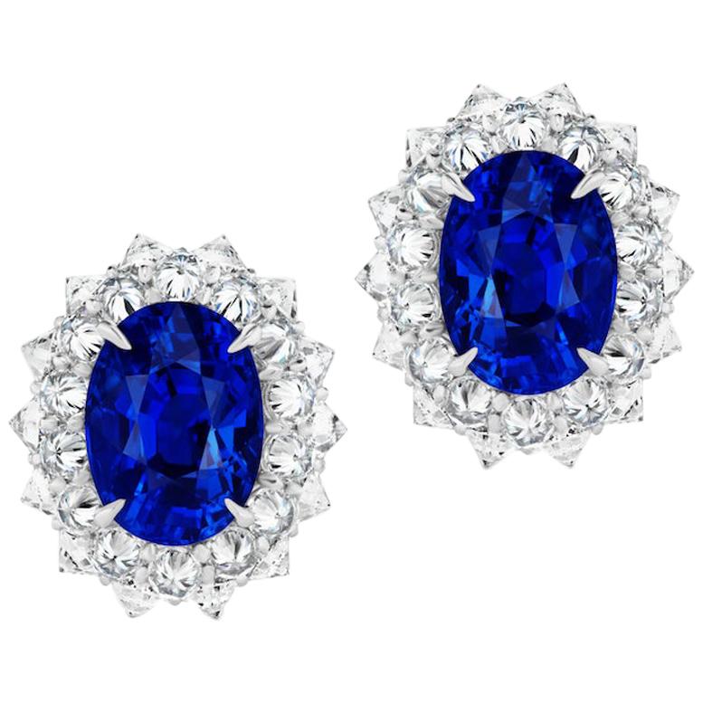 Burmese Sapphire and Diamond Platinum Earring For Sale