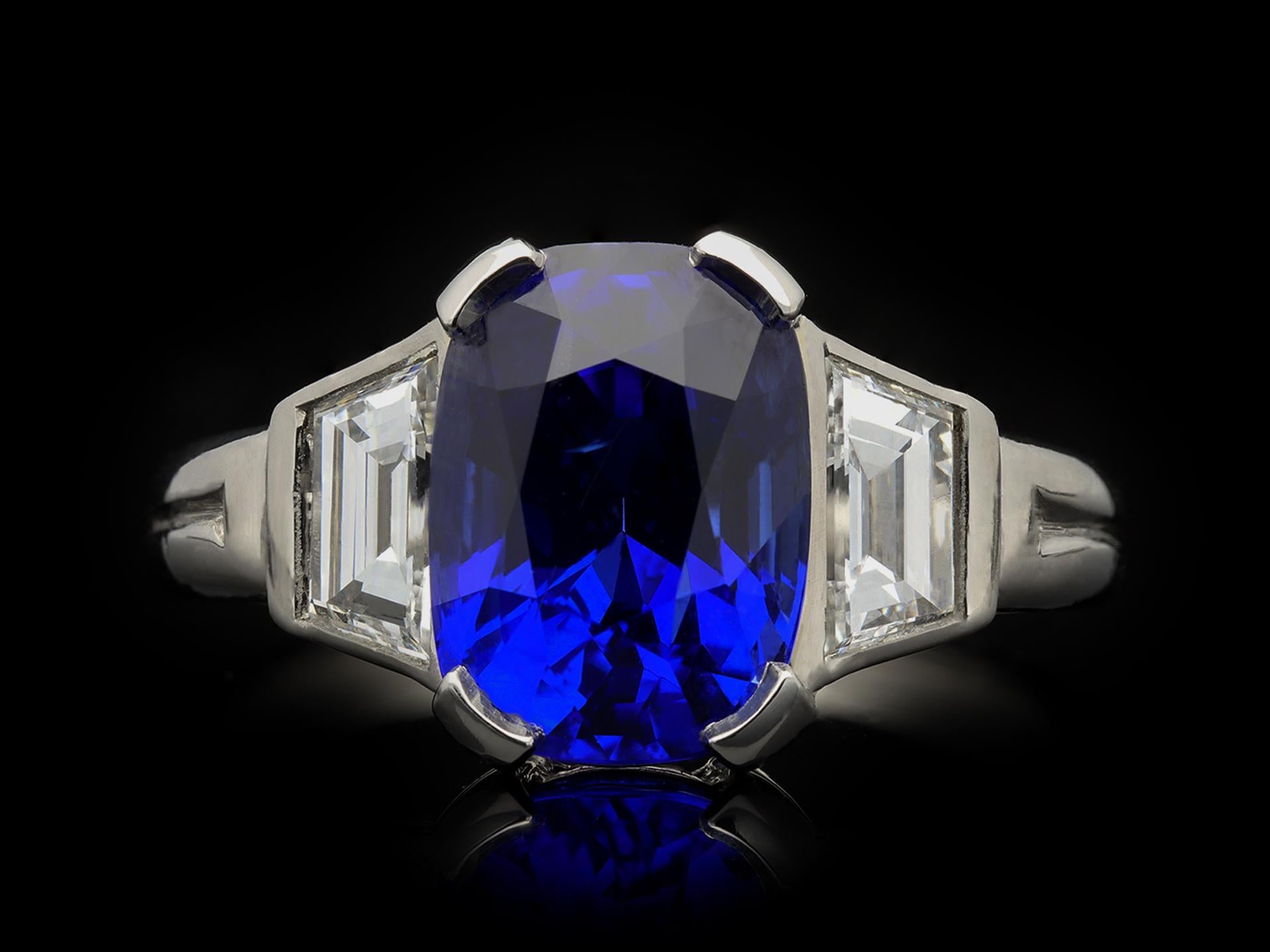 Art Deco Burmese Sapphire and Diamond Ring, circa 1935 For Sale