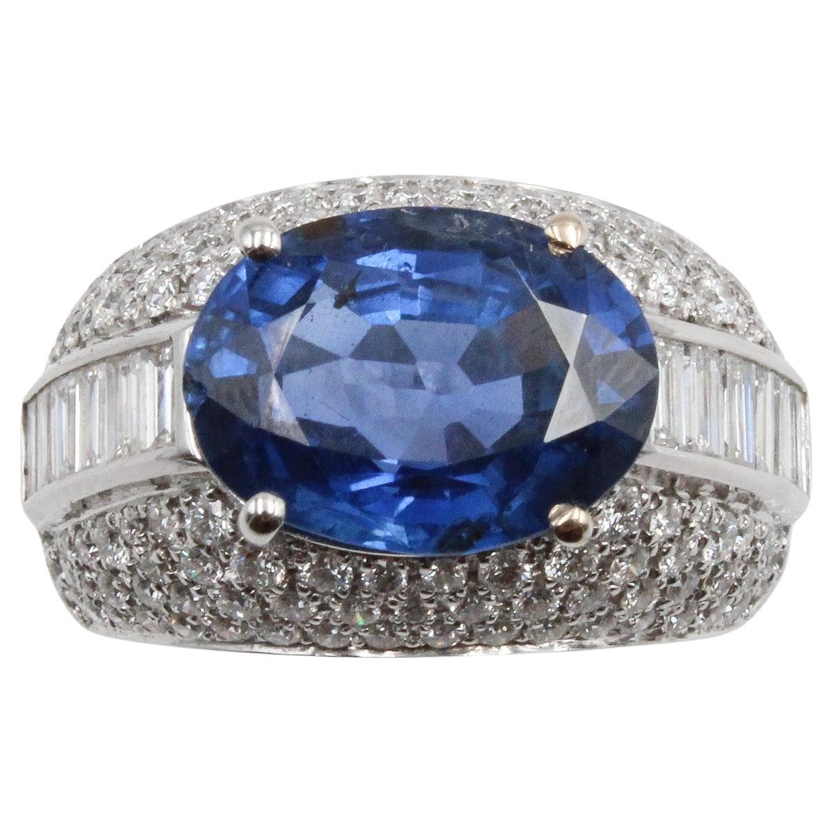 Burmese Sapphire and Diamond Trombino Cocktail Ring in White Gold