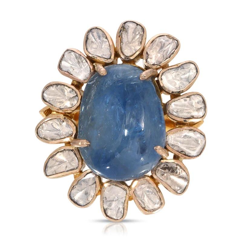 British Colonial Burmese Sapphire Diamond Cocktail Ring For Sale