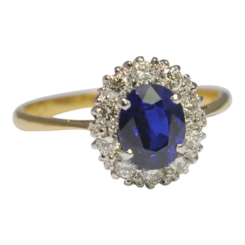 Oval Cut Burmese Sapphire Diamond Platinum Gold Ring