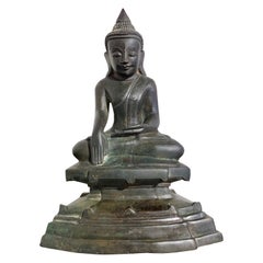 Burmese Shan Ava Style Bronze Seated Buddha, 19th Century, Burma