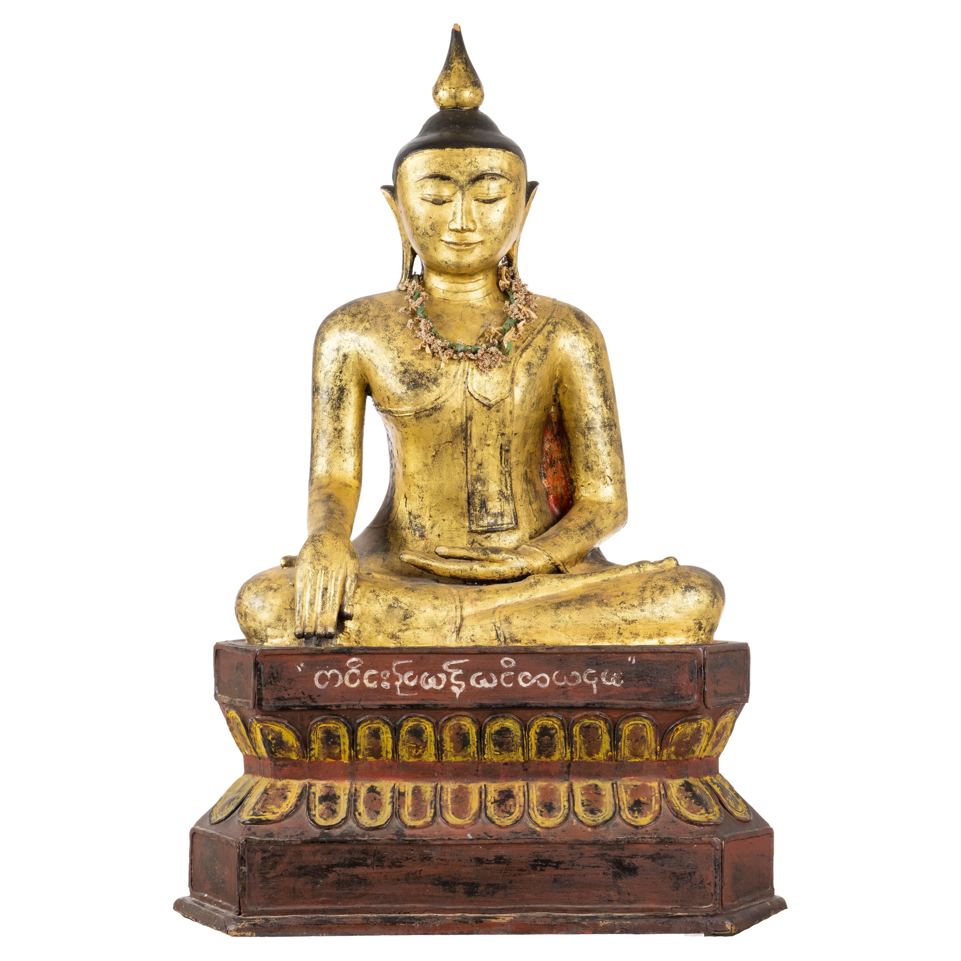 Burmese Shan Gilt Lacquered Shakyamuni Buddha For Sale