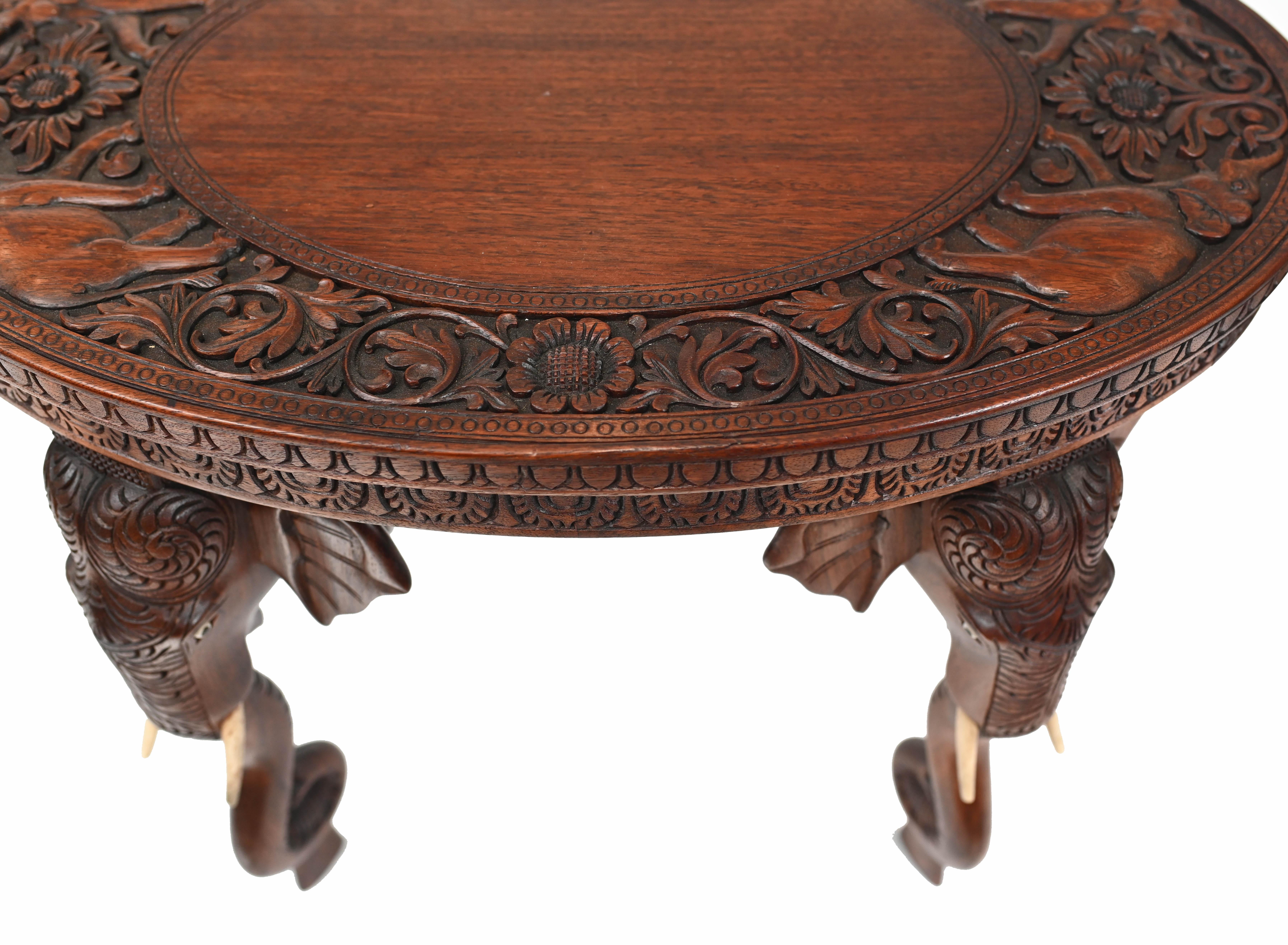 Burmese Side Table Carved Elephant Legs Burma Antique Furniture In Good Condition For Sale In Potters Bar, GB