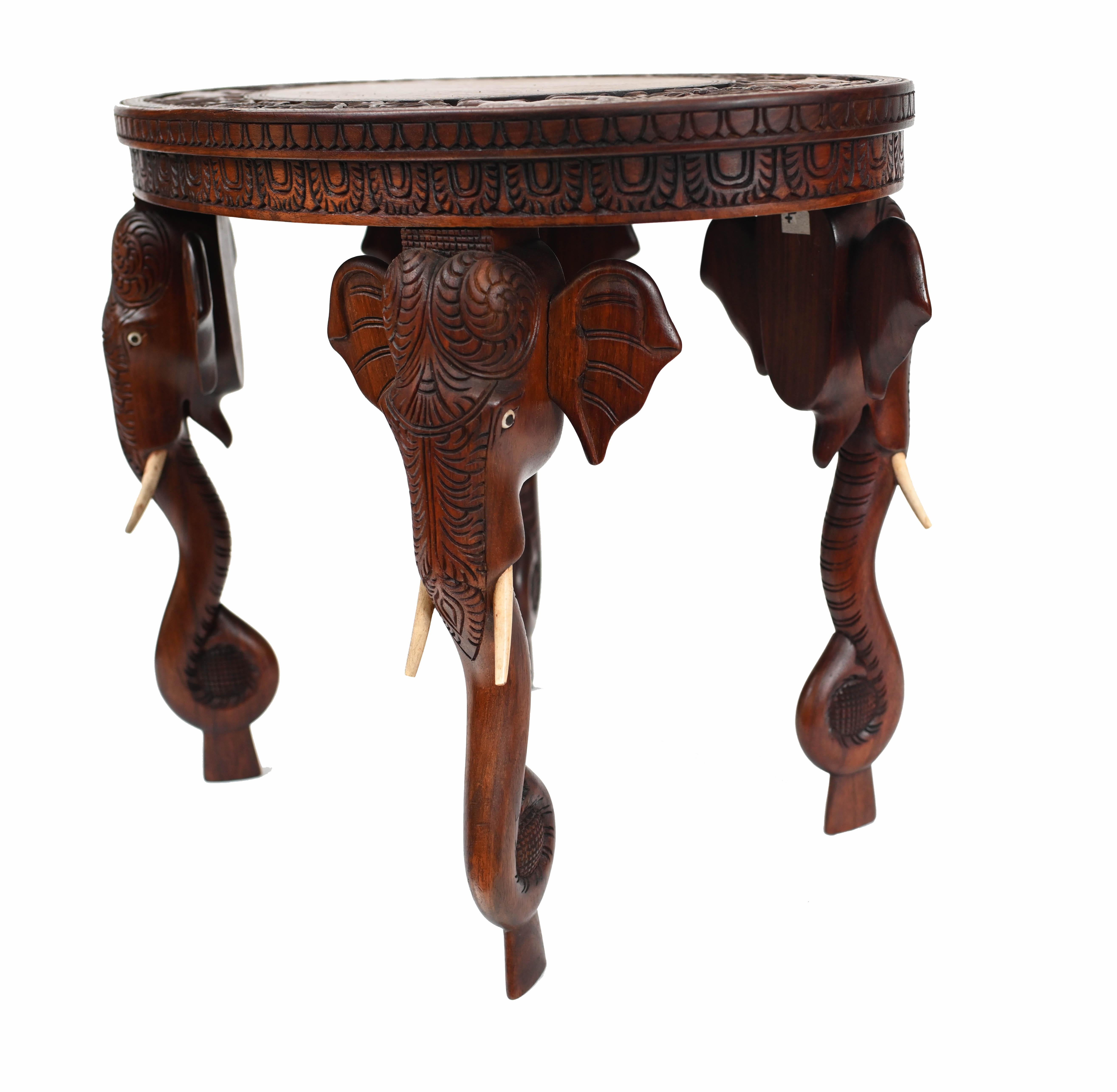 Late 19th Century Burmese Side Table Carved Elephant Legs Burma Antique Furniture For Sale